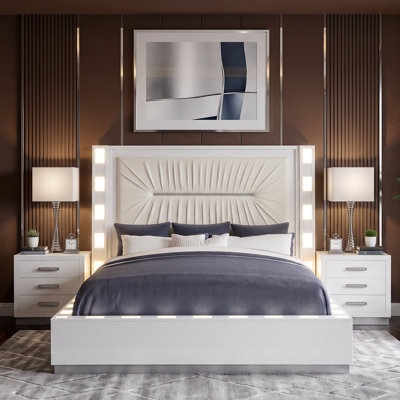 Ensemble de chambre à coucher grand lit 3 pièces Janata - blanc laiteux