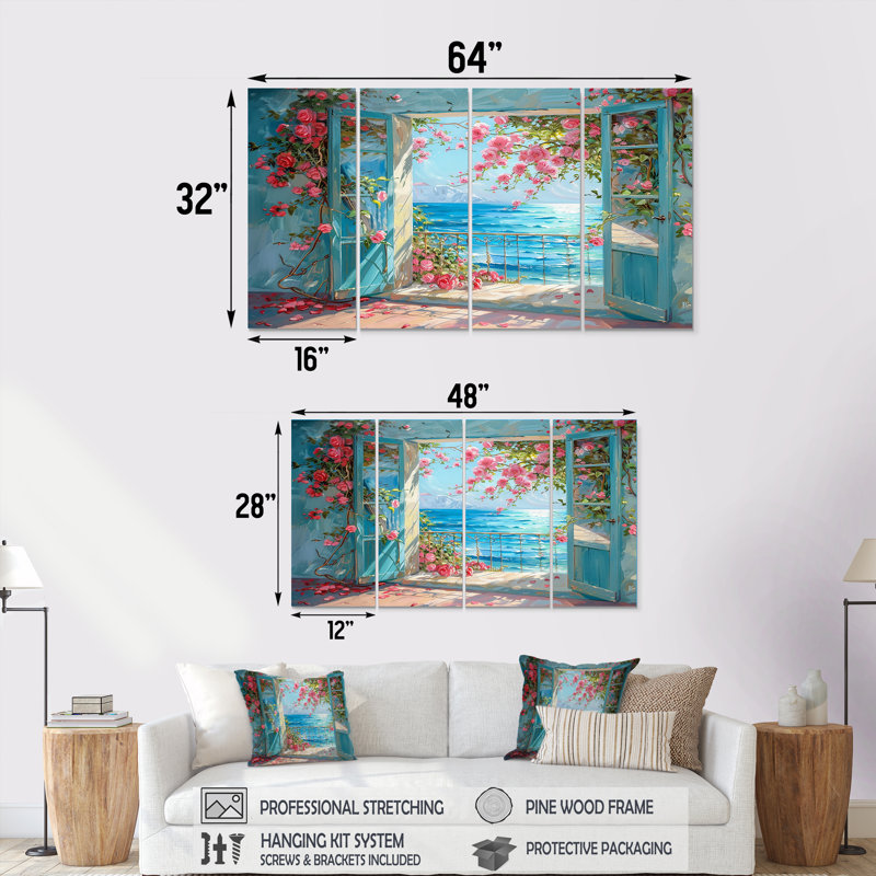 Ruppe - 4 pièces de décoration murale plage et océan, H 28 po x l 48 po