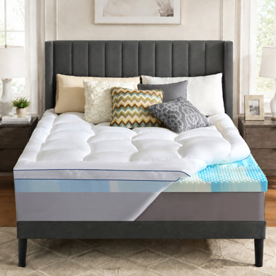 Surmatelas en mousse viscoélastique double couche 4 "avec viscose dérivé du bambou 2" mousse viscoélastique gélifiée rafraîchissante 2 "pour soulager les maux de dos