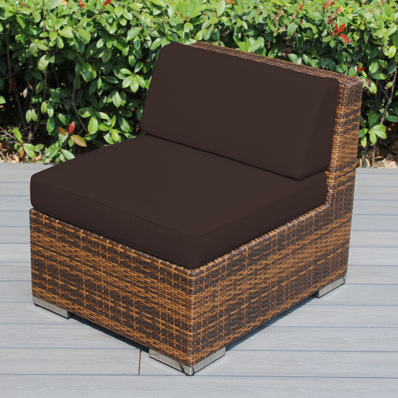 Billyjo Wicker Outdoor Armless Lounge Chair , Sunbrella® Cushions Included, Canvas Aruba Sunbrella® Canvas, Mixed Brown
