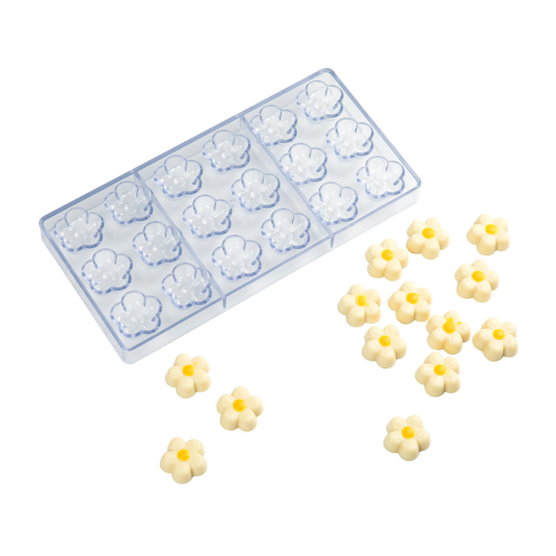 Moule à fleurs en plastique 10,8 x 5,3 pouces, 10 moules à bonbons à fleurs - 18 cavités, moule à chocolat en polycarbonate transparent, facile à retirer, de qualité alimentaire