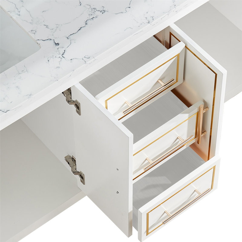 Meuble-lavabo double 60 po avec plateau en faux marbre 60 po