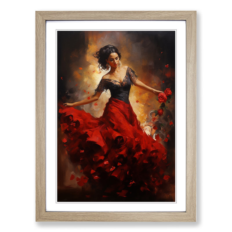 Flamenco Dancer Informel - Single Picture Frame Print on Wood, Oak Framed, 64cm H x 46cm W