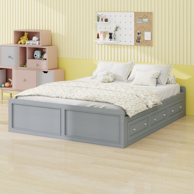 Structure de lit plateforme en bois avec 6 tiroirs