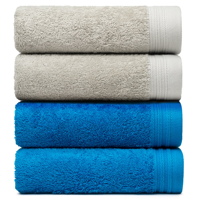 Ensemble de serviettes essuie-mains 100% coton 4 pièces Kendra, Argent / pétrole, 4