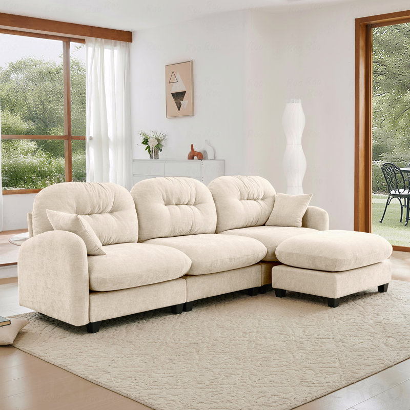 Canapé modulaire Basic, canapé modulaire en L avec repose-pieds, tissu en chenille de qualité supérieure, dossier capitonné, conception ergonomique