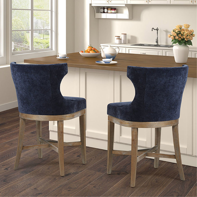 Tabouret de comptoir pivotant - Bleu marine, fabrication en bois massif, rotation à 360 degrés, capacité de poids de 300 lb avec pieds rotatifs, capacité, style sophistiqué