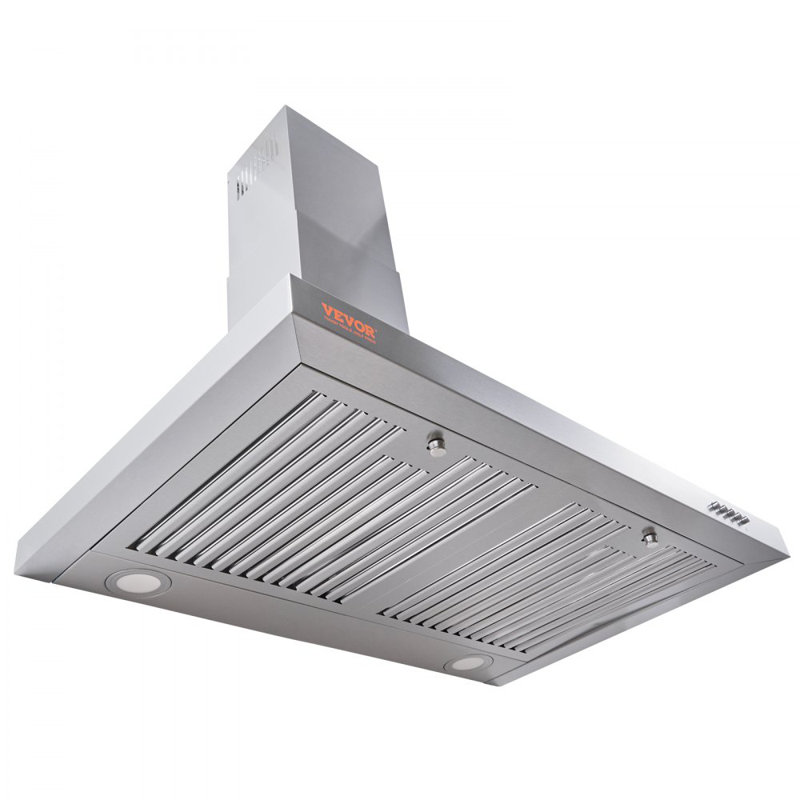 Hotte murale, hotte de cuisine sans conduit, filtre permanent en acier inoxydable avec ventilateur d'extraction à 3 vitesses, 2 filtres à chicane, lumières DEL, bouton-poussoir, argent (30 po)