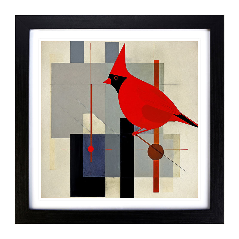 Cardinal Bird Suprematism No.6 - Framed Print, Black