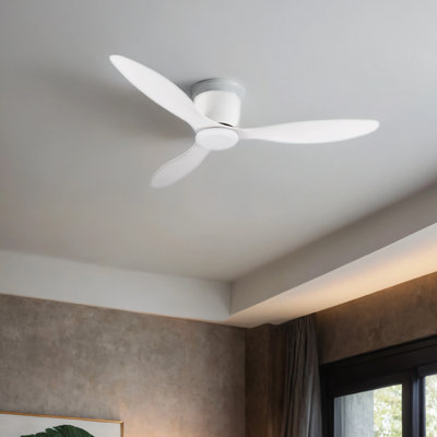52" Flush Mount white Ceiling Fan without light, 3 Reversible Blades, with 6 Speeds Reversible DC Motor,Low Profile Ceiling Fan with no light for Living Room Kitchen Bedroom