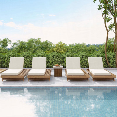 Chaise longue, fauteuil inclinable d'extérieur en bois d'acacia avec coussin résistant à l'eau de 4 pouces