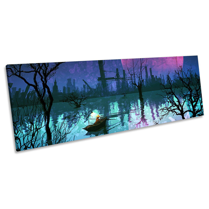 Sharks Forest Surrealism - Wrapped Canvas Panoramic Print, 30.48cm H x 91.44cm W x 2cm D