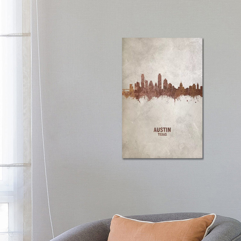 Austin Texas Skyline Rust by Michael Tompsett - 1 Piece Wrapped Canvas Wall Art, 66.04 cm H x 45.72 cm W x 1.91 cm D