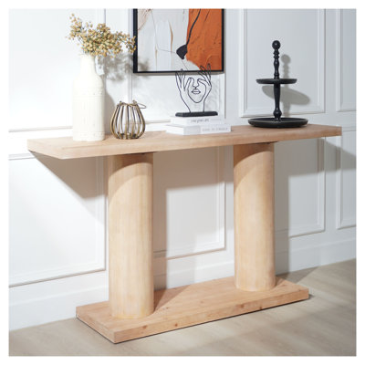Console minimaliste moderne 59 po avec piédestal à colonne 59 po - Table d'entrée en bois d'ingénierie pour meubles de couloir de salon, pièce décorative