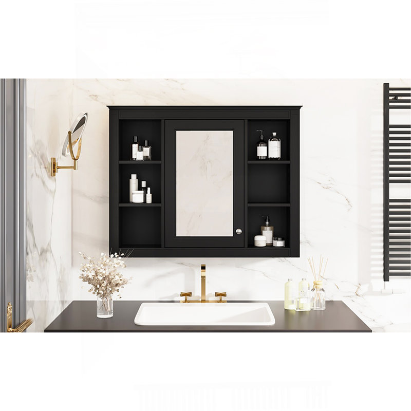 Armoire à pharmacie de 35 po x 27,5 po, armoire de rangement murale pour salle de bain, armoire de salle de bain moderne avec miroir, armoire à miroir avec 6 tablettes ouvertes (meuble-lavabo non inclus)