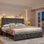 Lit plateforme de rangement en velours Queen Size avec tête de lit réglable en hauteur, éclairage DEL, station de recharge et espace de rangement sous le lit de 30 cm (11,8 po). Sommier non requis.-745778826-745778820