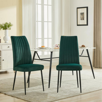 Ensemble de 2 chaises de salle à manger minimalistes en velours vert avec pieds réglables et pieds en fer, convenant à la cuisine et au restaurant