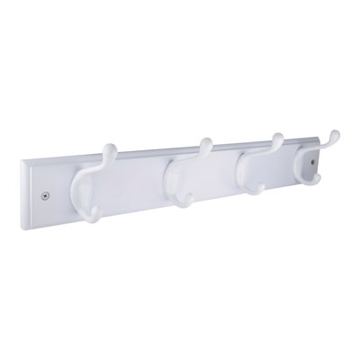 Brixwell BXH64655WGW Coat Hook Rack with Four Zinc Hooks, MDF Base Panel, 18" Length, 3-3/4" Width, White Finish
