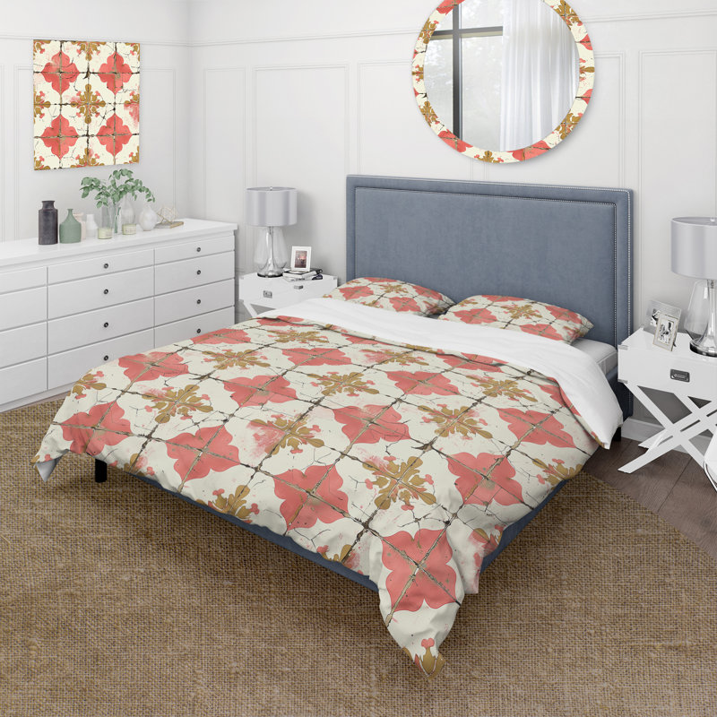 Ensemble de housse de couette rustique rose et doré Rustic Tile III - Farmhouse
