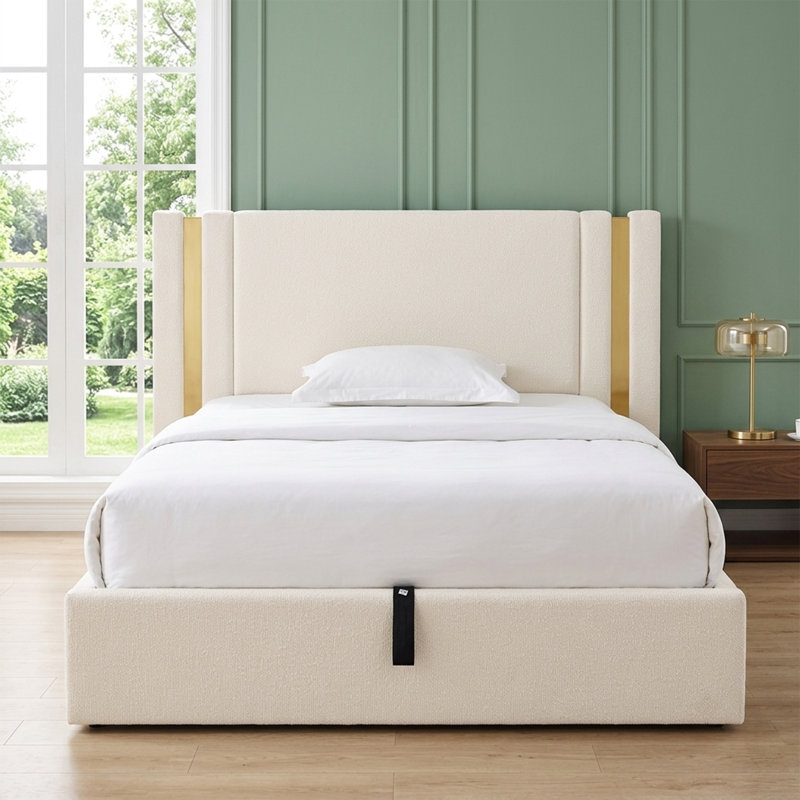 Lit plateforme tapissier Modern, Blanc, Grand lit