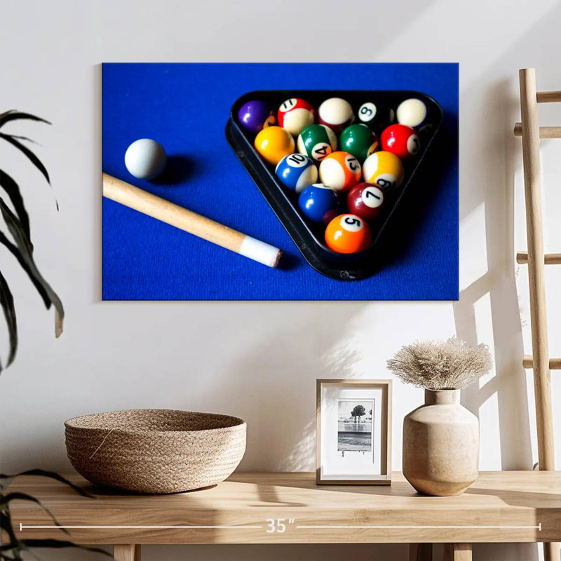 Boules de billard Senne sur table bleue, H 8 po x l 12 po