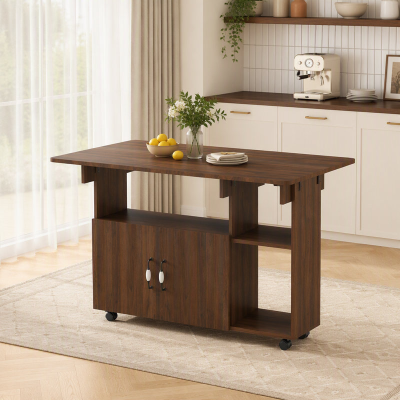 Table pliante multifonctionnelle avec tablettes et roulettes de rangement, table de salle à manger pliable de 47 pouces pour les petits espaces, bureau compact pour la cuisine, dortoir, bureau