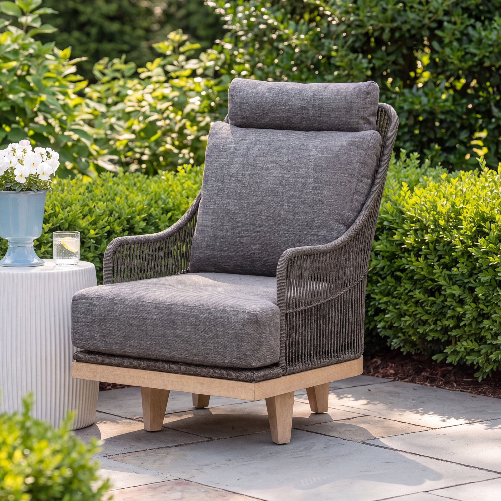Posey Eucalyptus Patio Lounge Chair, Charcoal Cushion / Gray/Natural Wood Frame