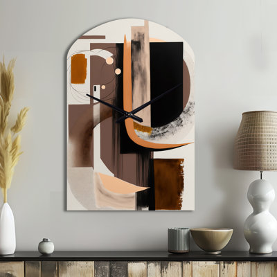 Art moderne à l'aquarelle - horloge murale asymétrique transitionnelle en métal, horloge arche moderne
