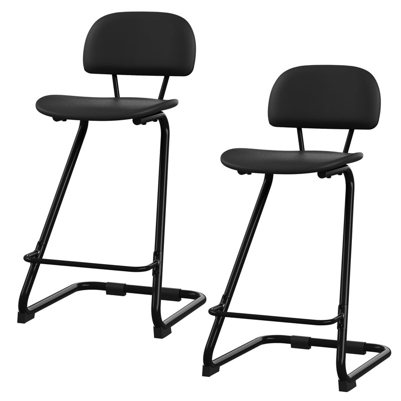 Upholstered Counter Stool With Metal Frame, Black, Bar Stool (30" Seat Height)