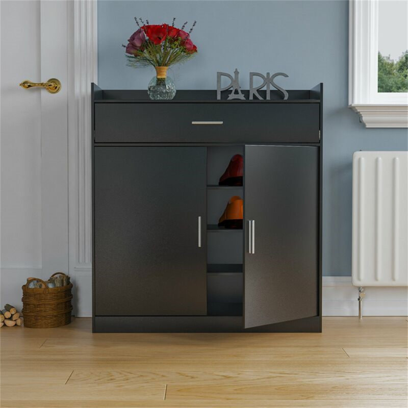 8 Pair Shoe Storage Cabinet, Black