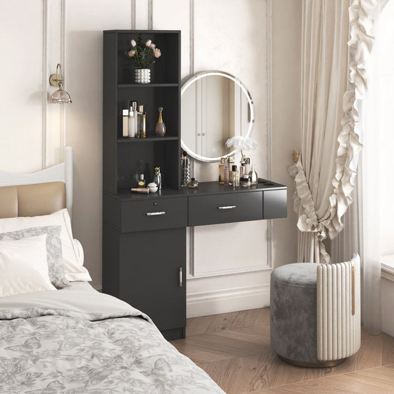 Vanity Desk With Multi-Layer Storage For Bedroom, Black