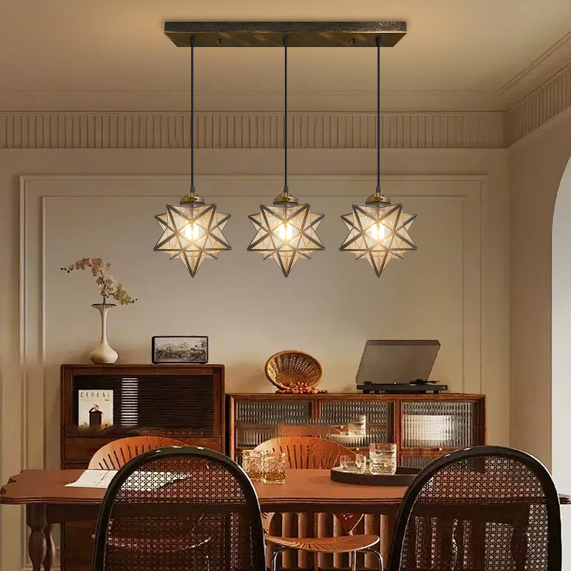 Lustre en verre avec lumière chaude, Clair