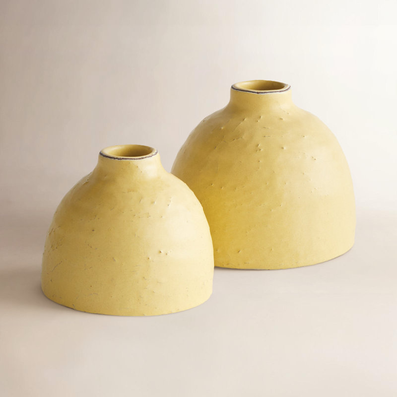 Arterra Crackle-Glaze Buttercup Yellow Bud Vases, Set of 2, Yellow