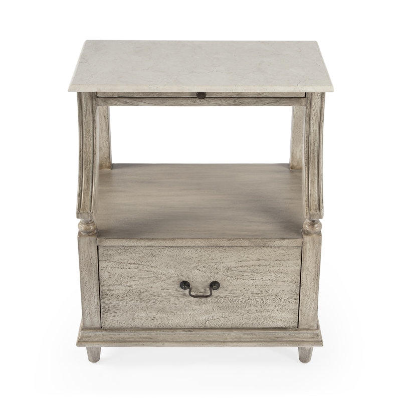 Mabel Marble 1 drawer Nightstand, Gray