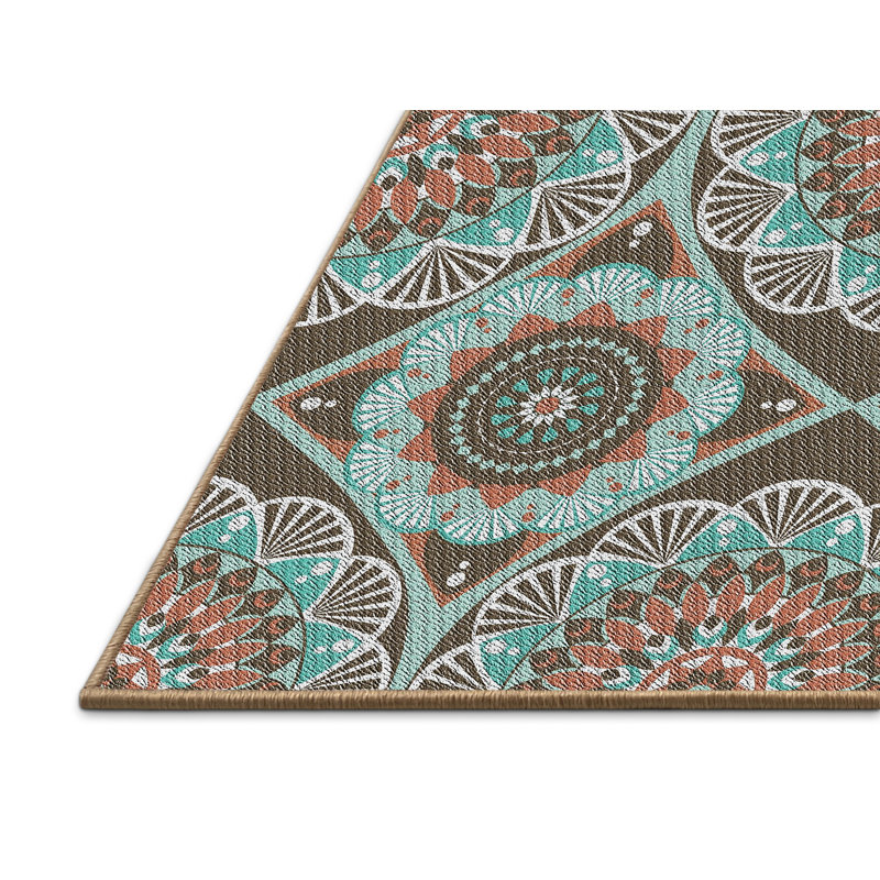 Tapis oriental bleu turquoise / brun, Rectangle 3 pi x 5 pi