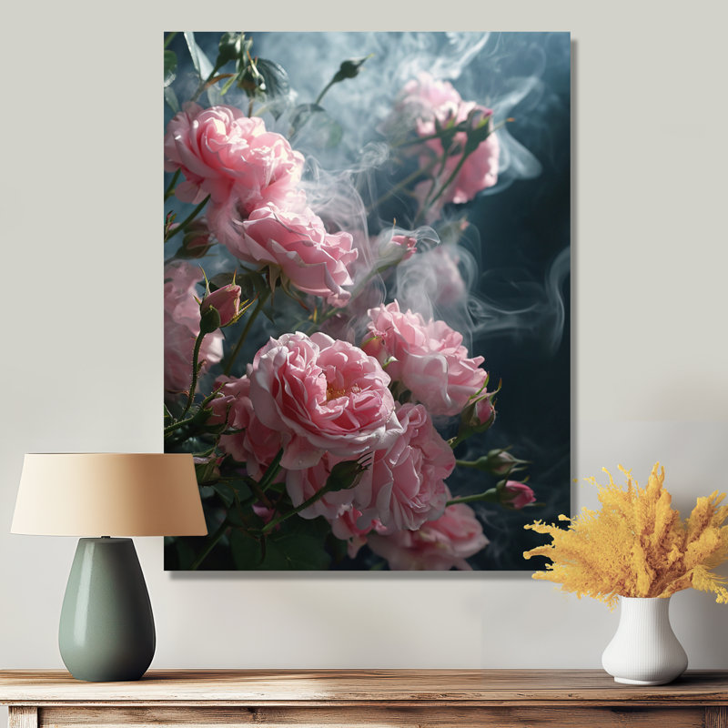 «Pink Roste Mystical Misty Forest - Roses», art mural, H 32 po x l 16 po x P 1 po, Toile tendue