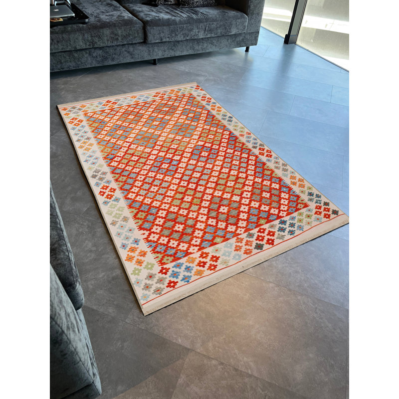 Tapis décoratif bleu / rouge à motif traditionnel, Rectangle 4 pi 11,06 po x 9 pi 10,11 po