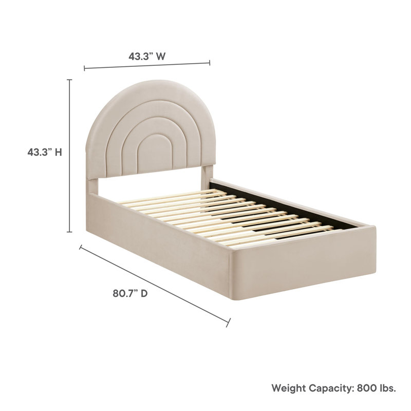 Lit plateforme en velours Solana Performance, Simple, Amande
