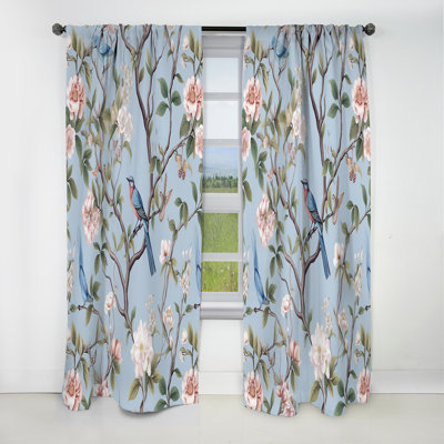 Chinoiserie With Birds And Peonies XIII - Floral Curtain - Velvet Blackout Curtain - 1 Panels