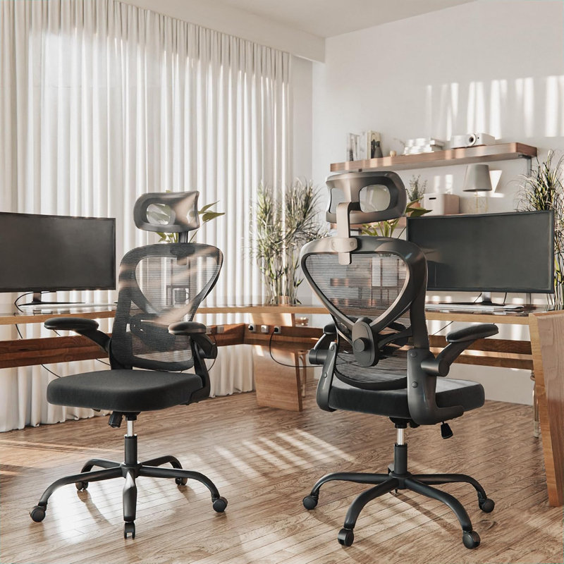 Ergonomic Adjustable Mesh Office Desk Chair - Headrest, Armrest & Lumbar Support, Black, Black