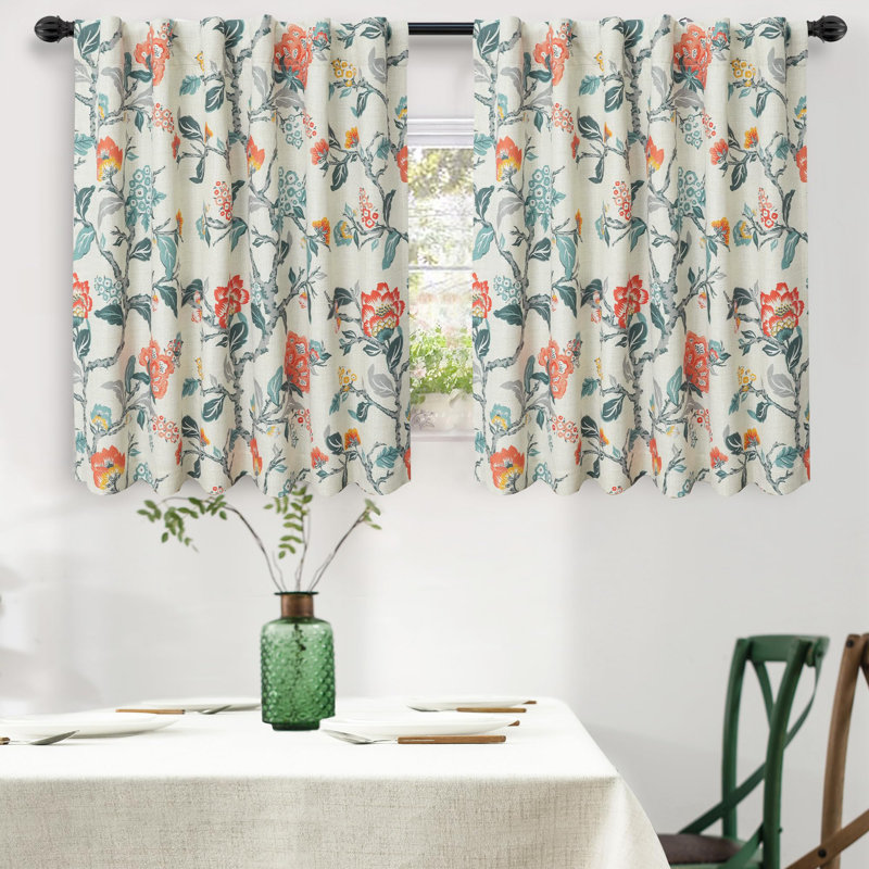 Lark Manor 100% Blackout Linen Floral Patterned Curtains Double Layer Drape Rod Pocket Back Tab, 52" W x 36" L, Multi