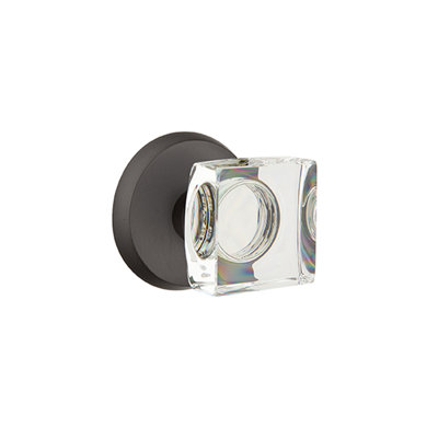 Ensemble de boutons de confidentialité Emtek avec rosette Sandcast # 2 et bouton carré en verre moderne
