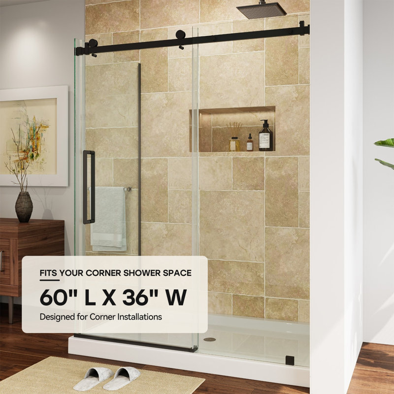 60'' W x 34.5" D x 76'' H Walk In Frameless Rectangle Shower Enclosure, Matte Black