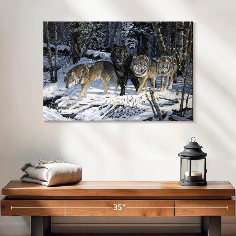 On The Night Trail - Wolves, 16" H x 24" W