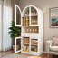 Armoire de bar Mid-Century arquée avec tablette réglable, grand tiroir, 5 crochets, 9 supports à vin, 3 porte-verres et portes en verre trempé-1550304663