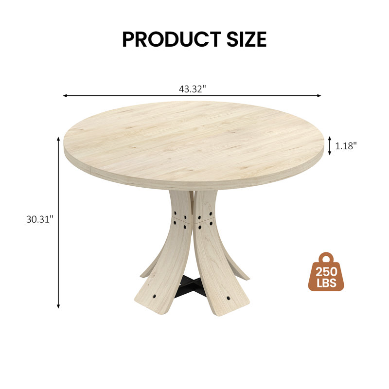 43.4'' Round Dining Table for 4, Circle Modern Kitchen Table for Dining Room, Kitchen, Beige