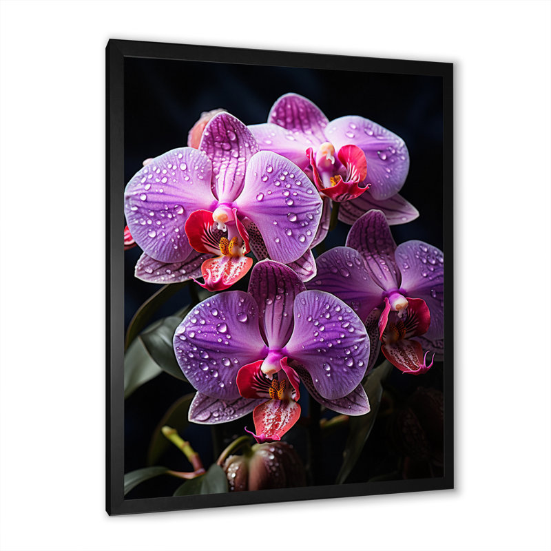 Fleurs mauves, orchidées mystiques - impression sur toile florale, H 20 po x l 12 po x P 1 po, Cadre photo noir