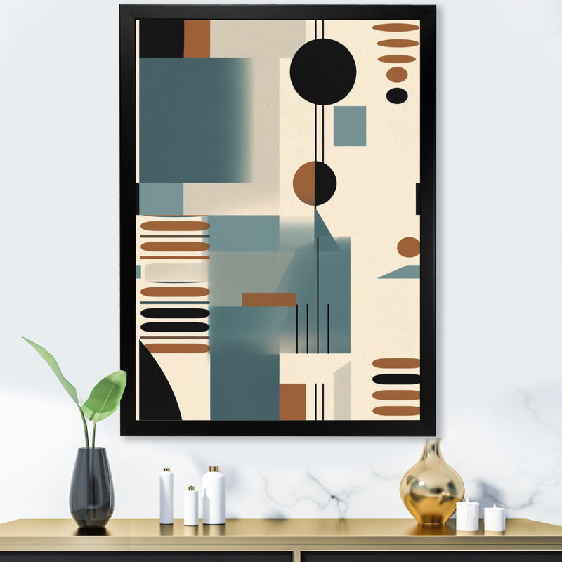 Crème bleu géométrique calme profonds I - impressions d'art minimaliste, Impression noire sur toile encadrée