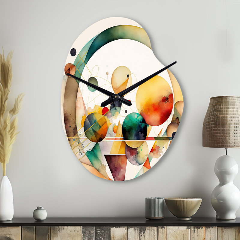 Art géométrique aquarelle multicolore IV - horloge murale en forme géométrique, Grand