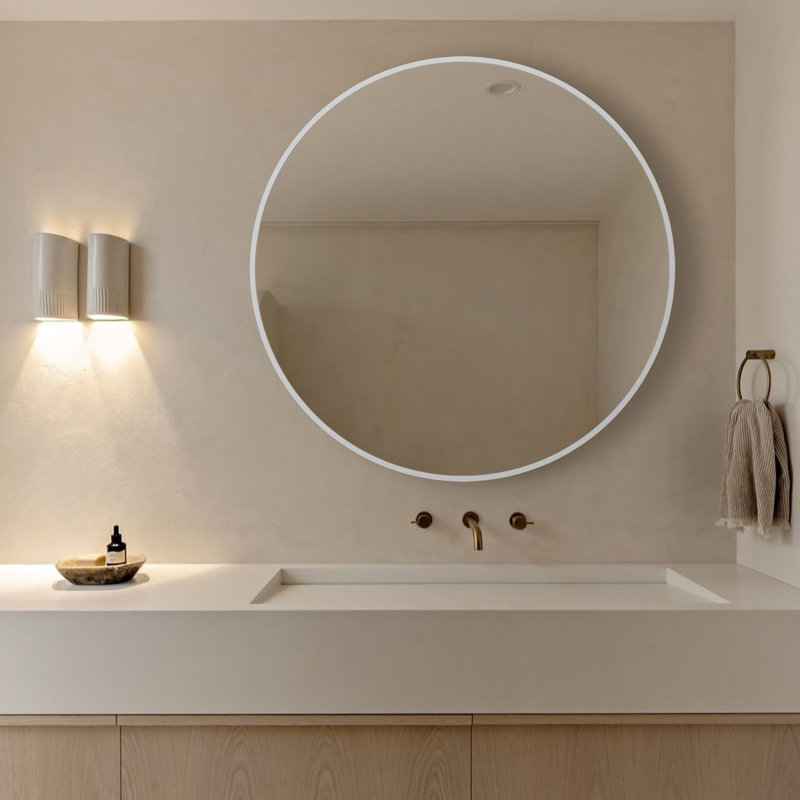 Miroir de salle de bain mural Malakhi, Argent, H 36 po x l 36 po